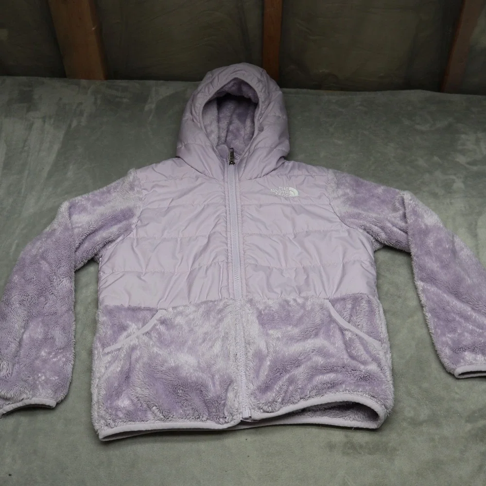North Face Jacket Girls Large Purple Sherpa Nylon Mashup Quilted‎ Full Zip Fuzzy